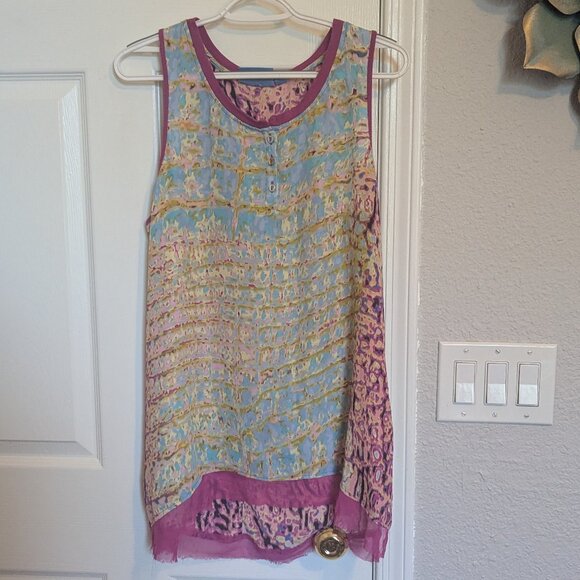 Vera Wang Breezy Sleeveless Tunic | L | High / Low | Multi color print | EUC - Picture 1 of 8